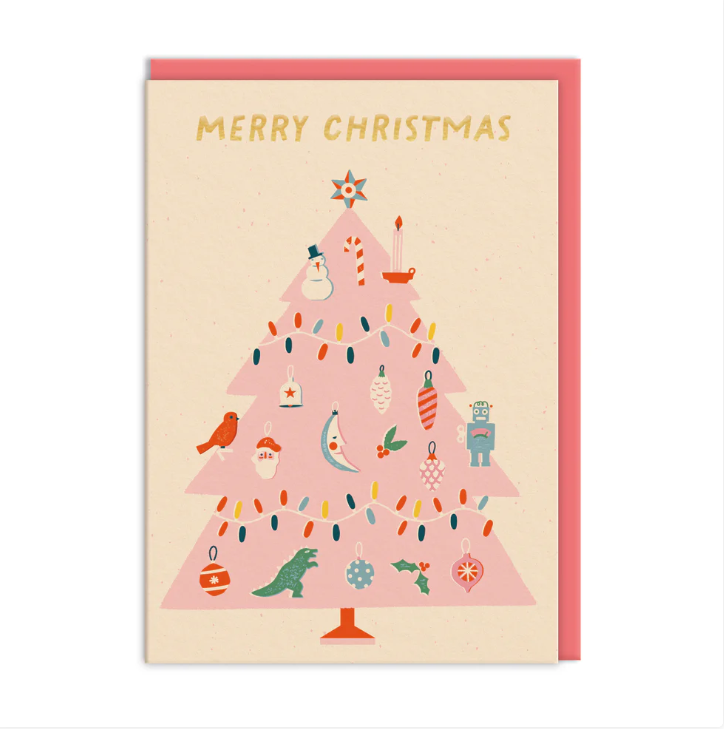 Κάρτα Merry Christmas Pink tree - σετ των 6