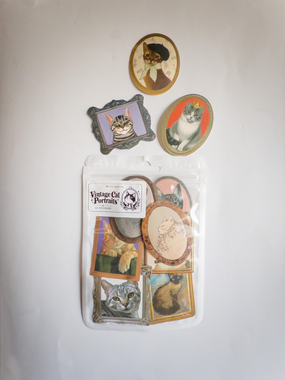 Vintage Cat Portraits Sticker Pack – 10 Αυτοκόλλητα
